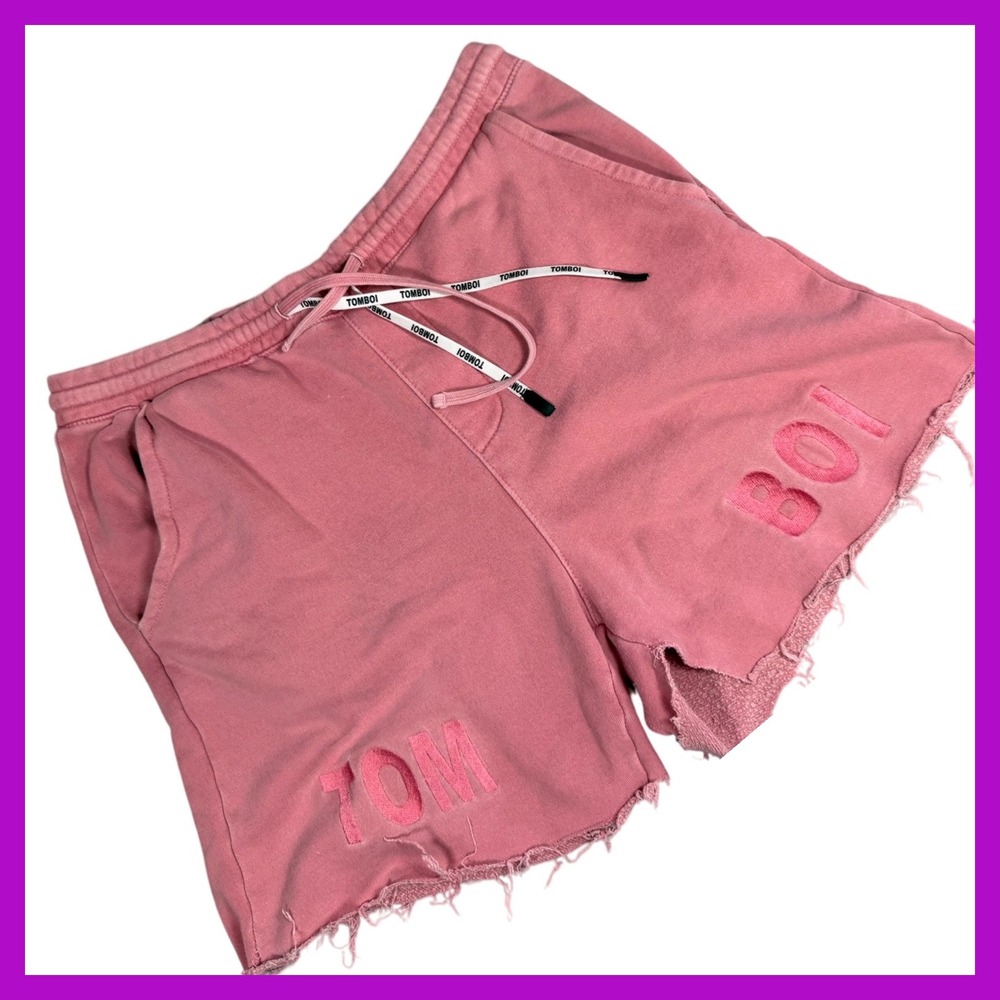 Tomboi by CRLee Pink Raw Hem Embroidered Sweat Shorts Lounge Casual Comfy Medium